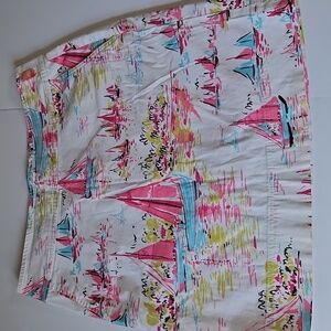 Talbots Outlet Sailboat Print Cotton Spandex Pencil Skirt Pink White Blue SZ 10